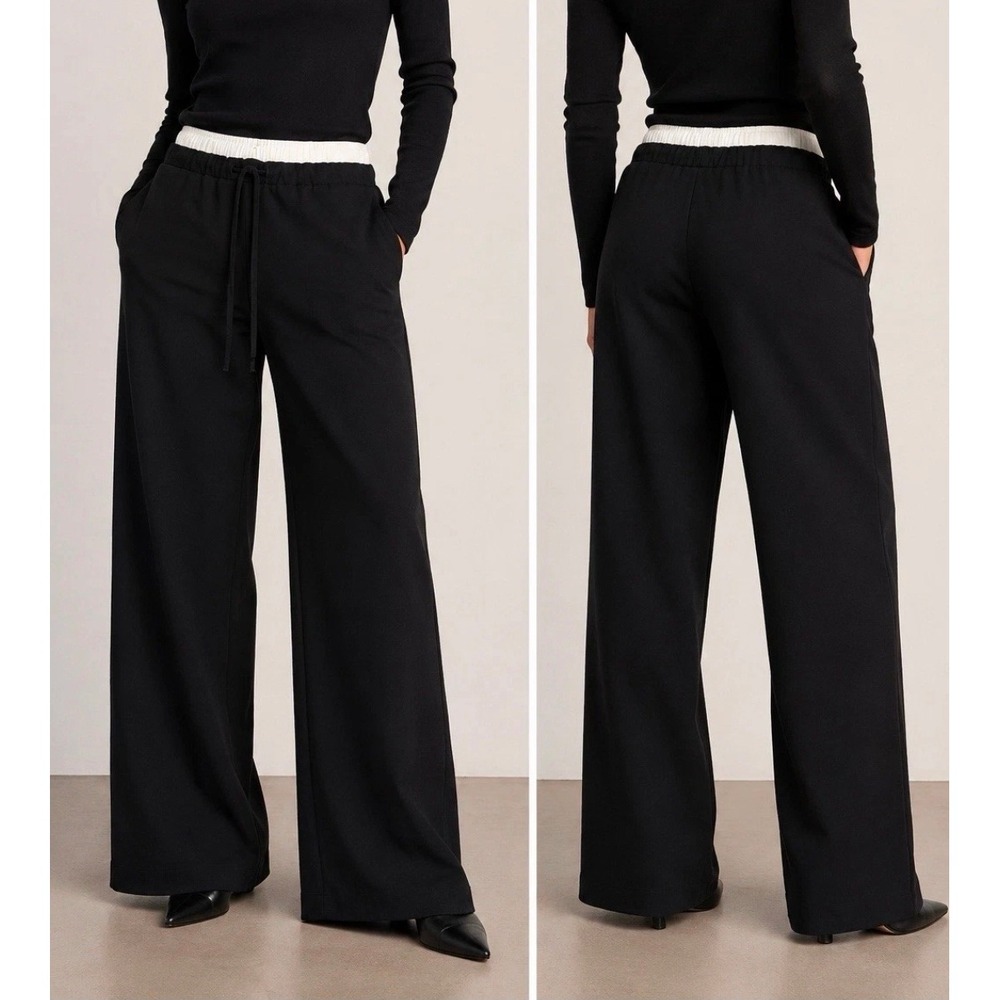 Babaton Aritzia M Wool Pinstripe Wide Leg Pants Equity White Excellent Layered